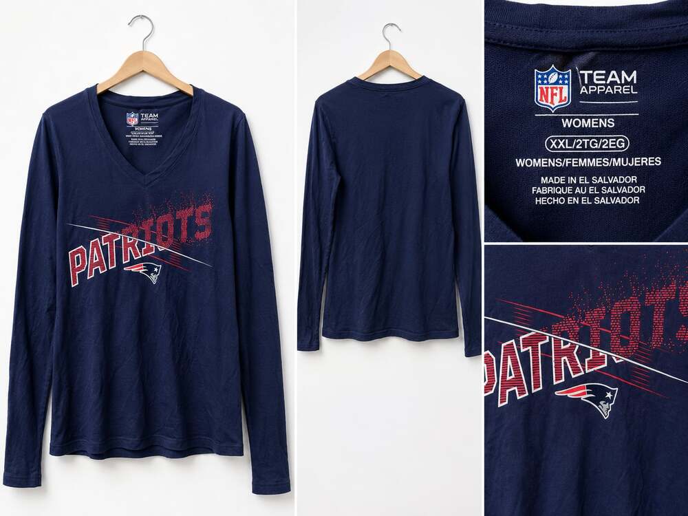 NFL Team Apparel Women's New England Patriots Long Sleeve V-Neck T-Shirt